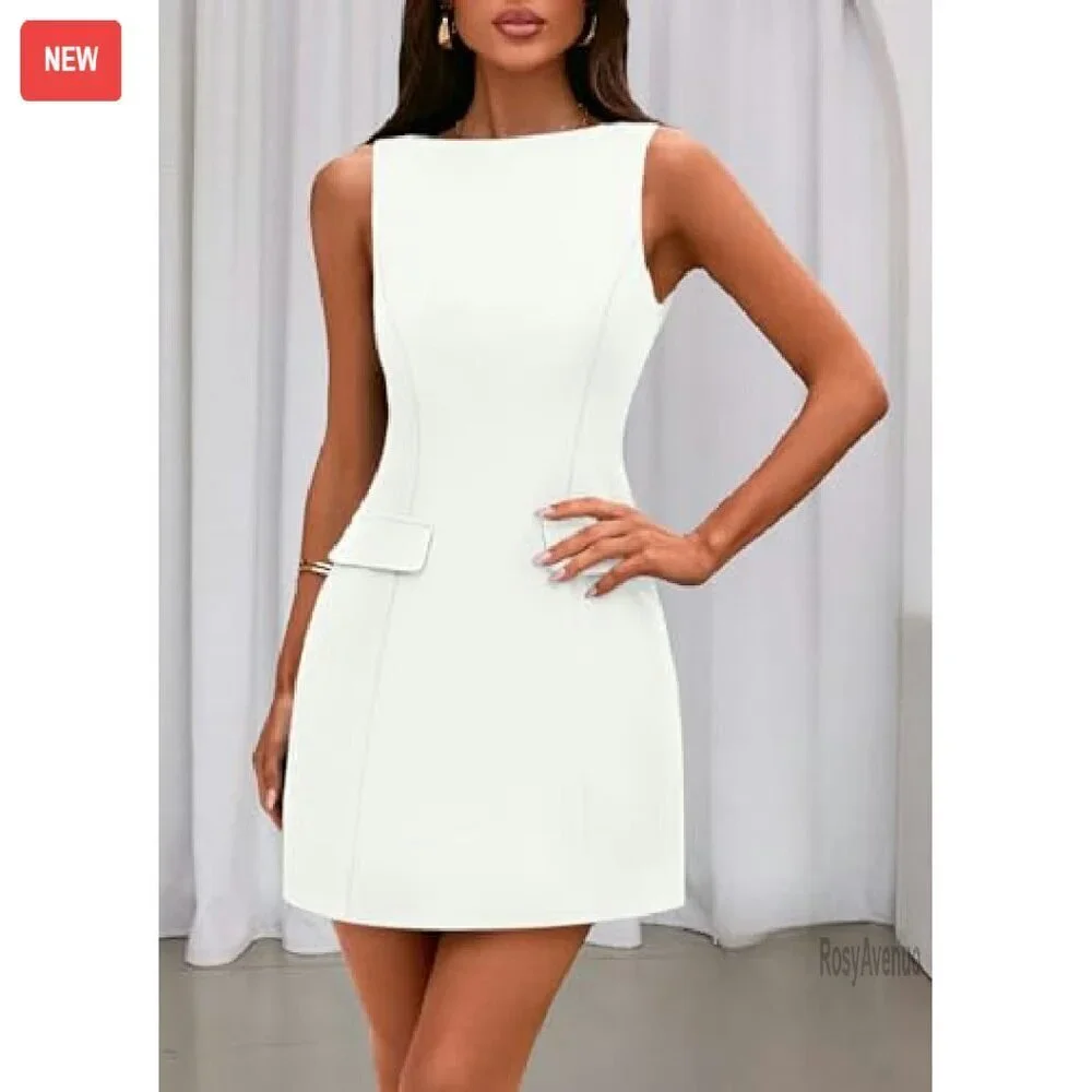 Sleeveless Boat Neck Bodycon Mini Dress for Work Formal Summer